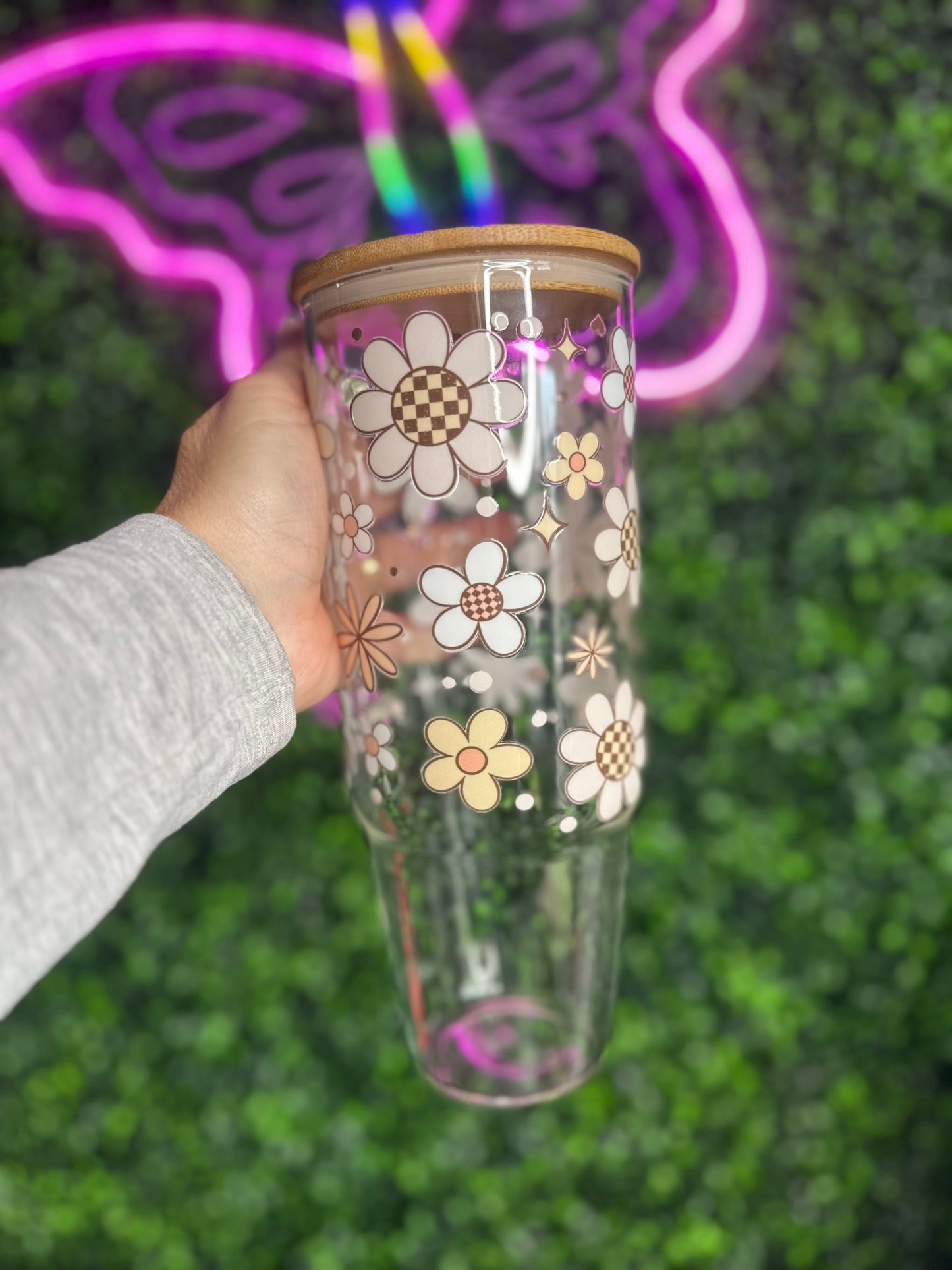40oz Floral glass cup