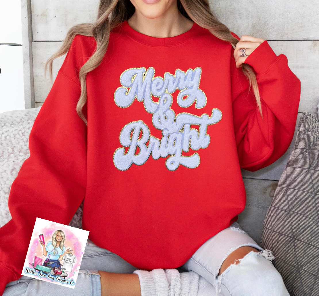 Merry & Bright Red Chenille Patch Sweatshirt (Pre-Order will ship next week)