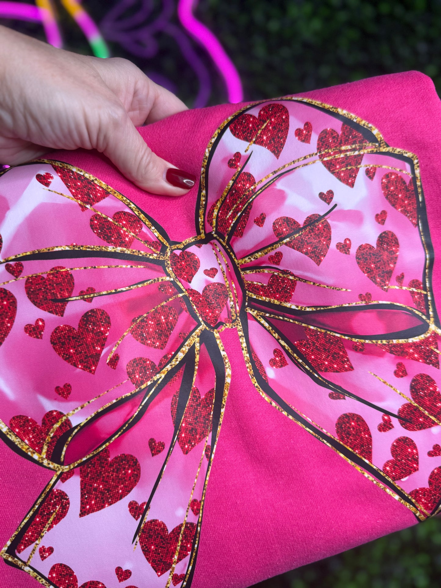 Valentines Croquet Heart Bow Crewneck Sweatshirt