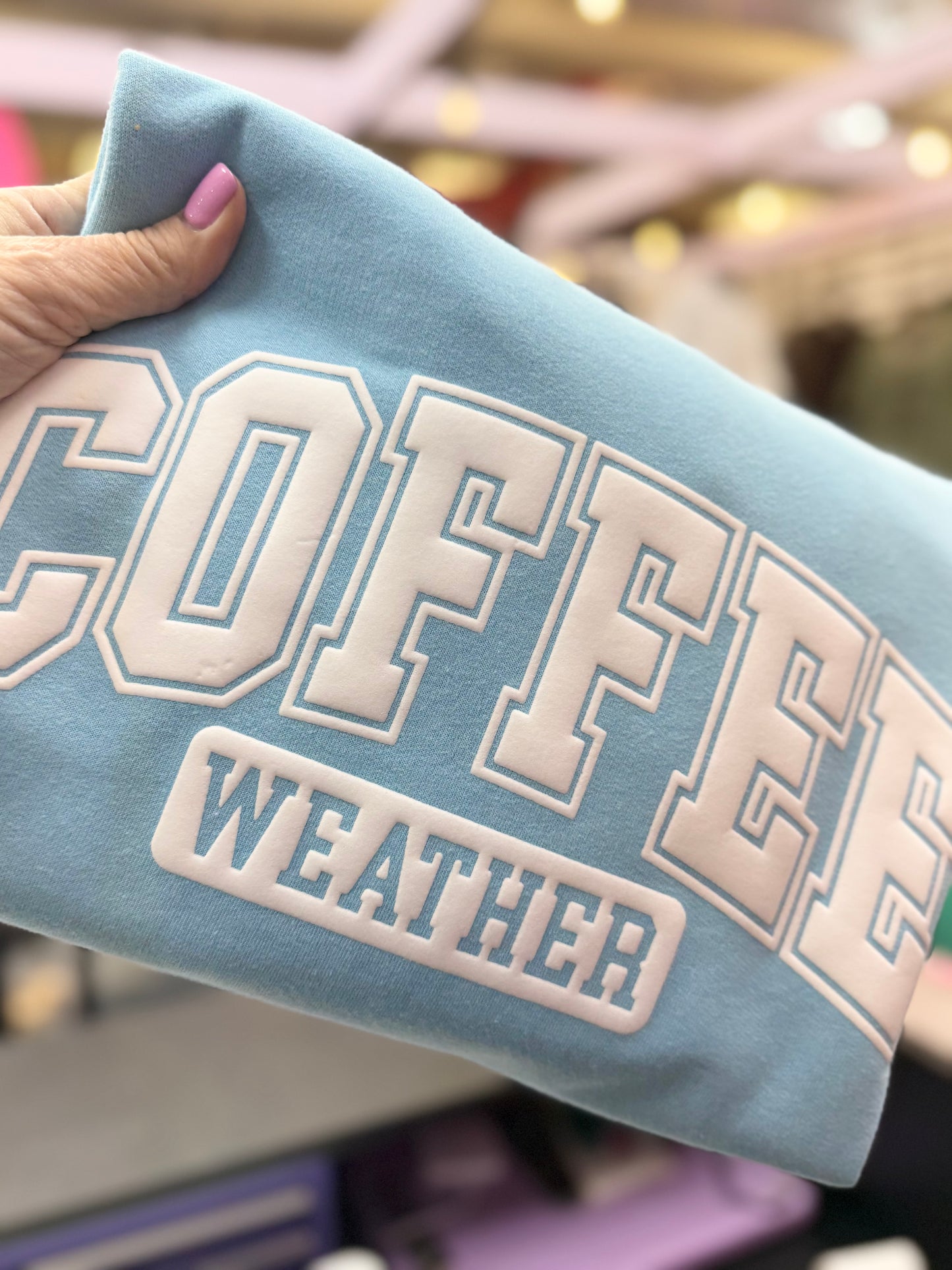 Coffee Weather White Puff Print Sweatshirt
