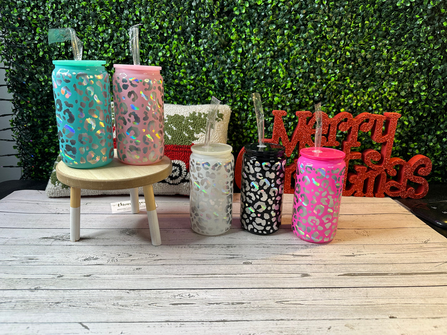 16oz glass engraved leopard print cup - Willow Love Bug Designs
