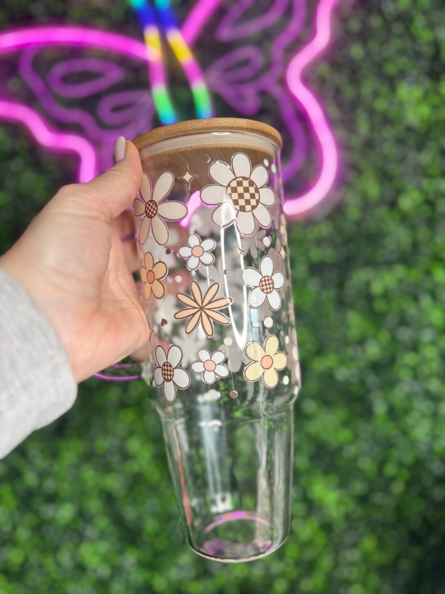 40oz Floral glass cup