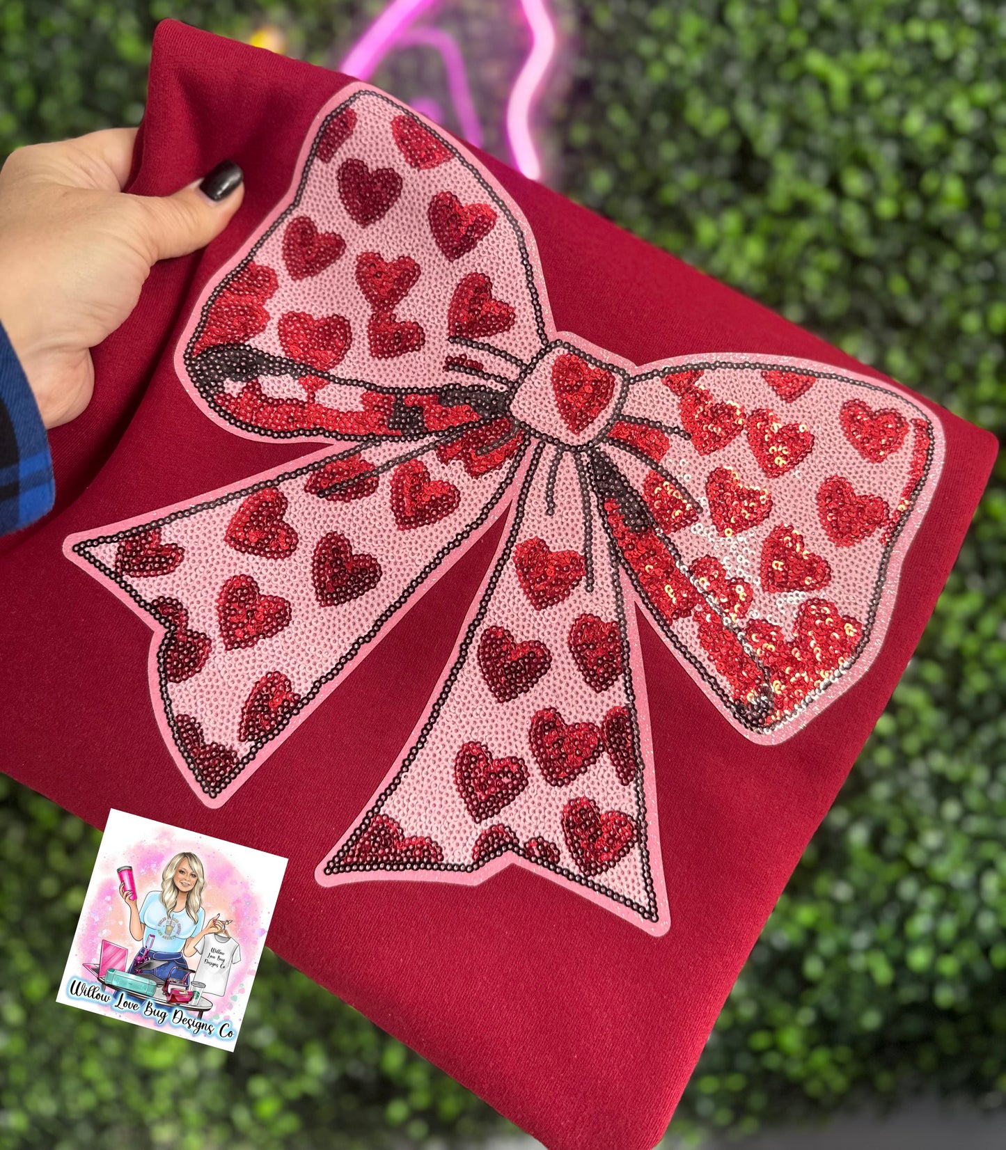 Valentine pink croquet bow sweatshirt