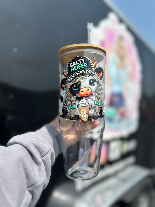 Salty Heifer Cow 40oz glass cup
