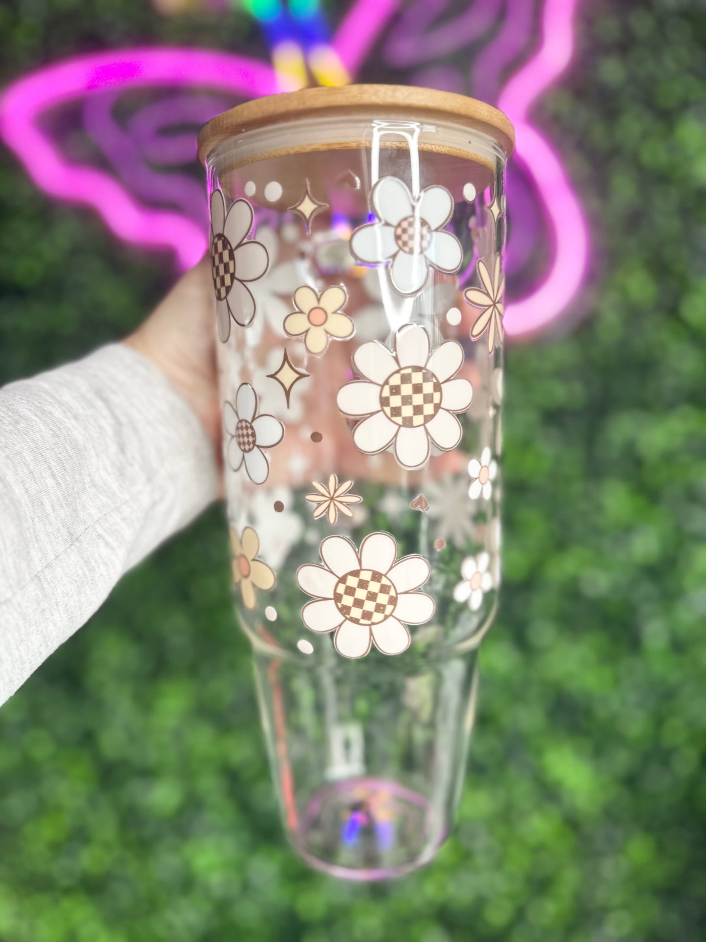 40oz Floral glass cup
