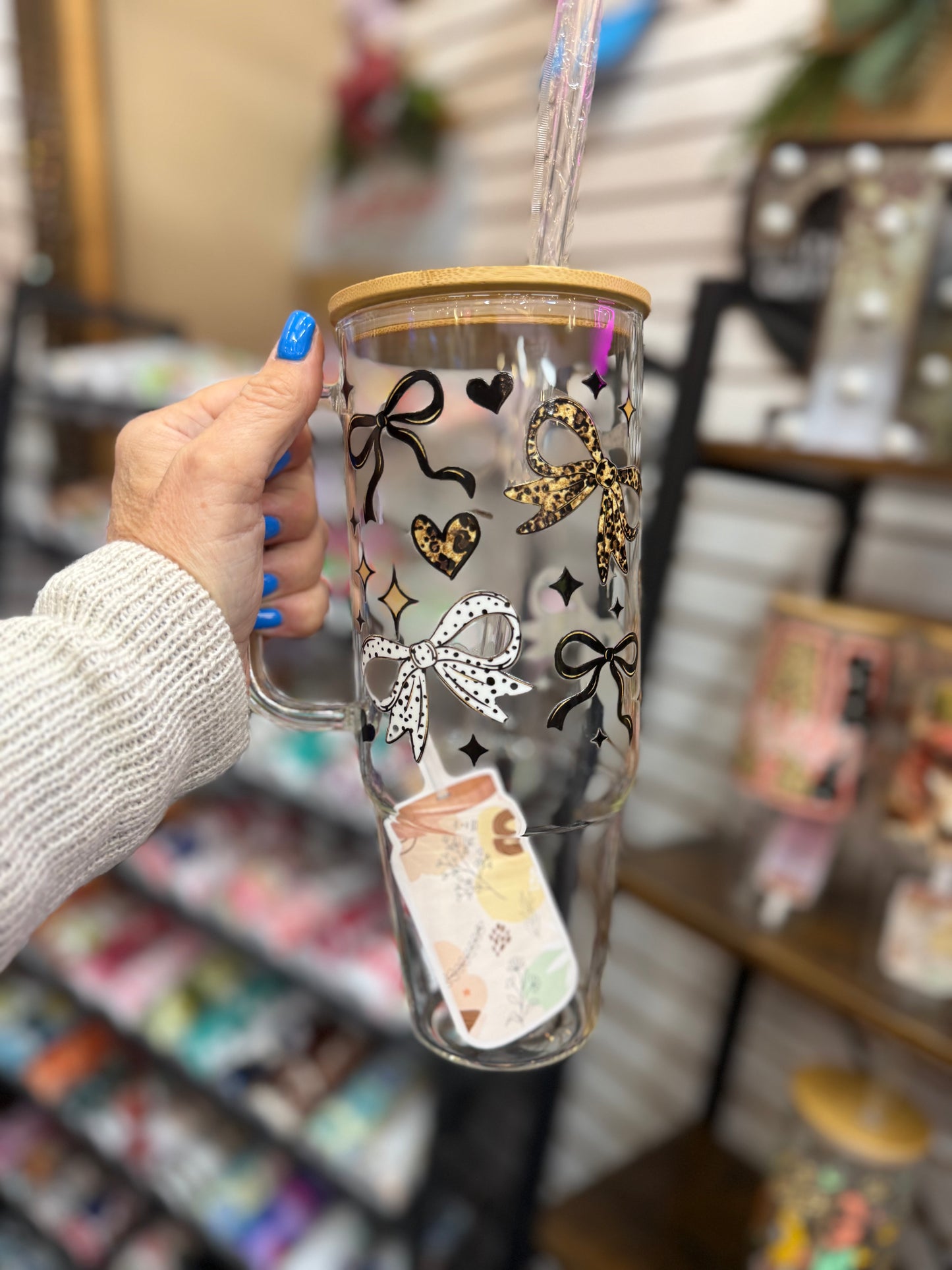 Croquet Bow Animal Print 40oz glass cup