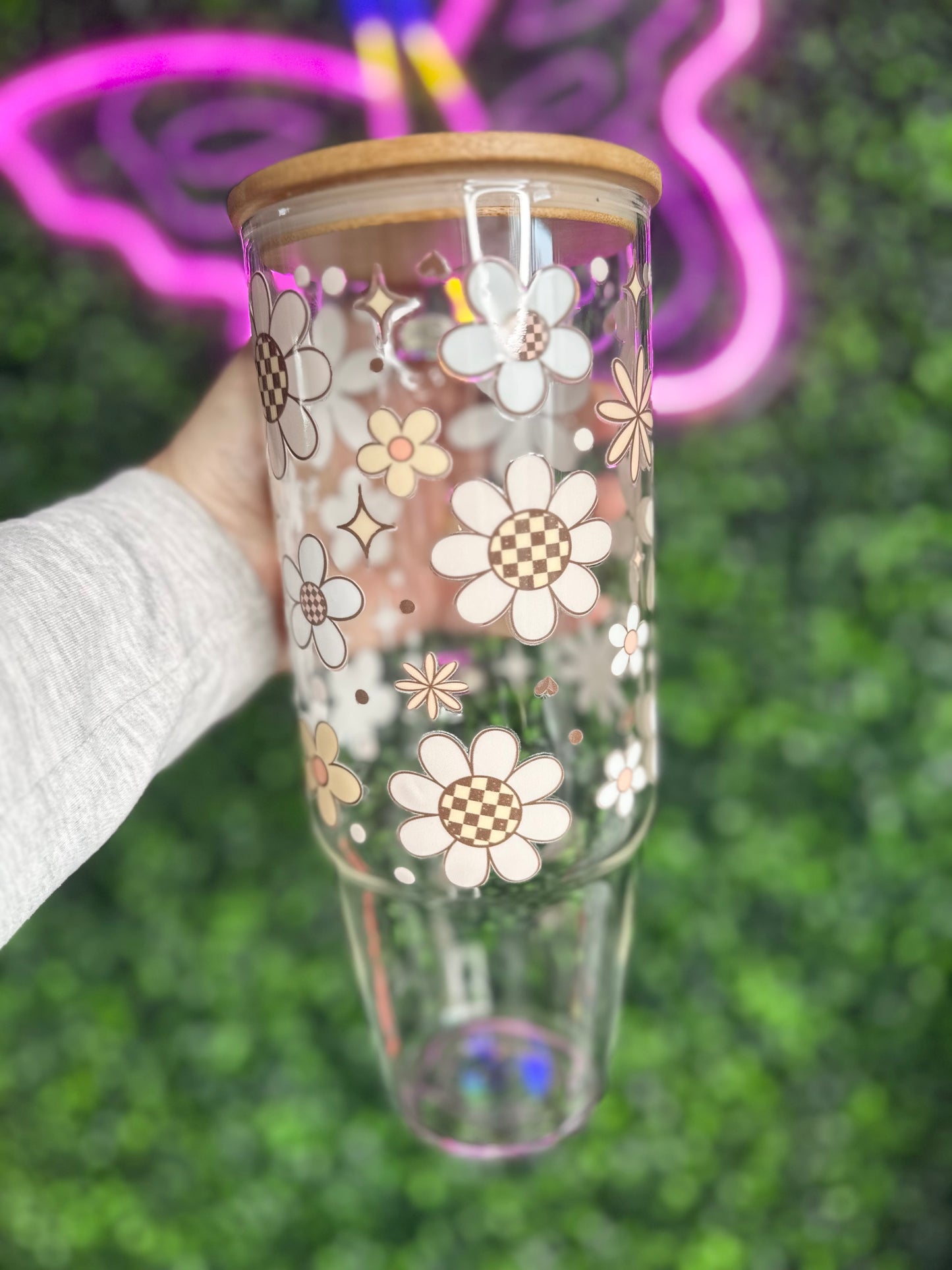 40oz Floral glass cup