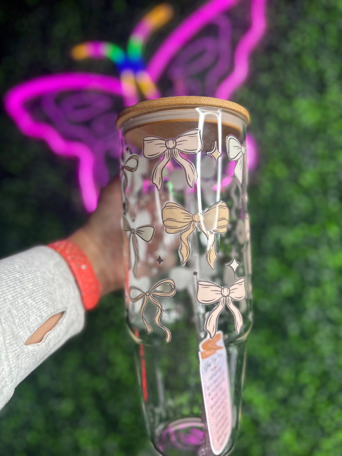 Croquet Bows 40oz glass cup with lid & straw