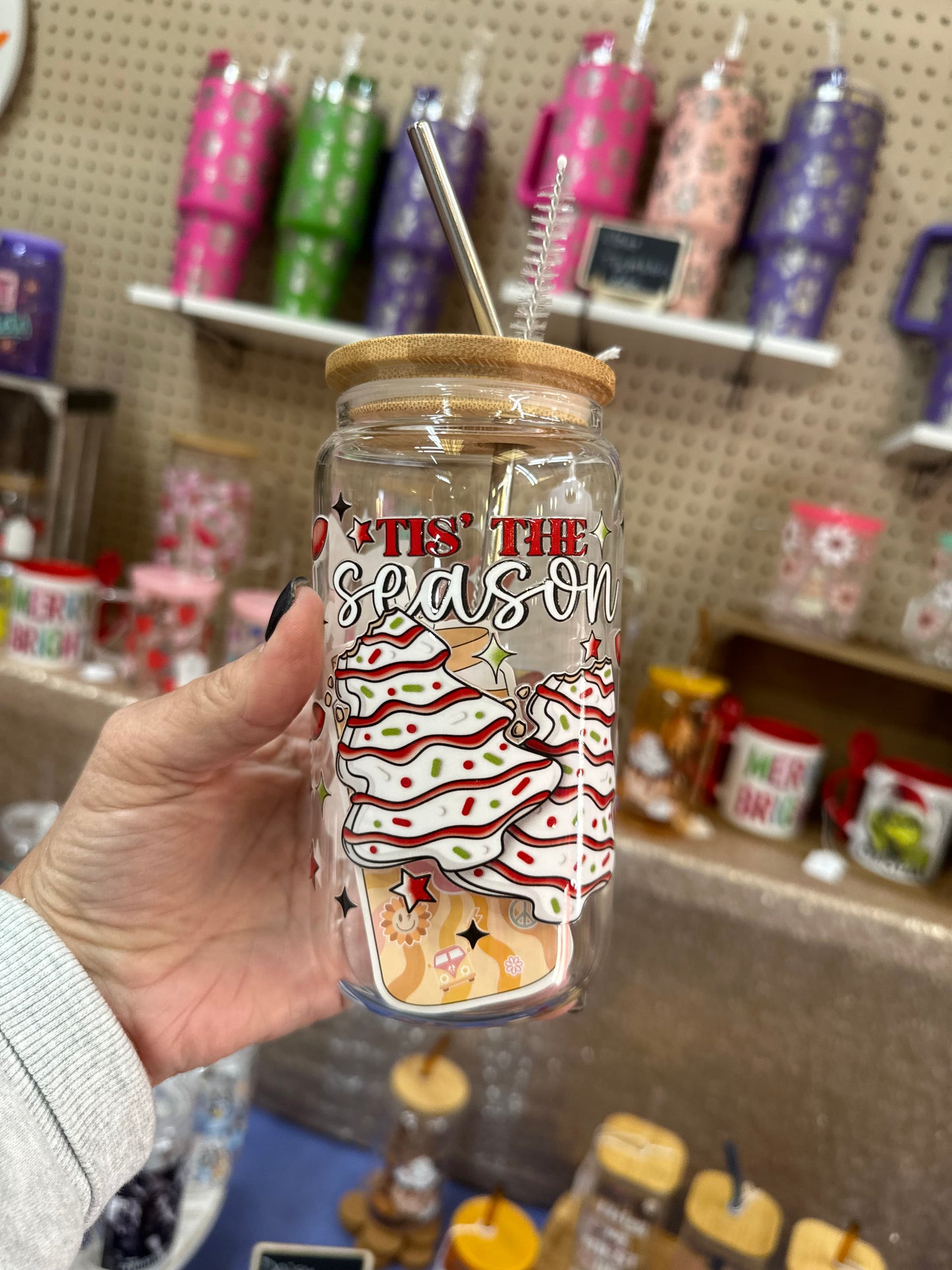 Tis The Season Christmas Cakes Glass Cup 16oz