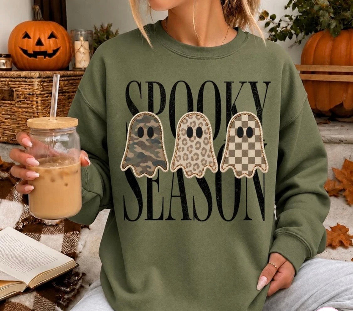 Spooky Season Ghost Sweatshirt | Gildan Heavy Blend Olive Green Crewneck 👻�