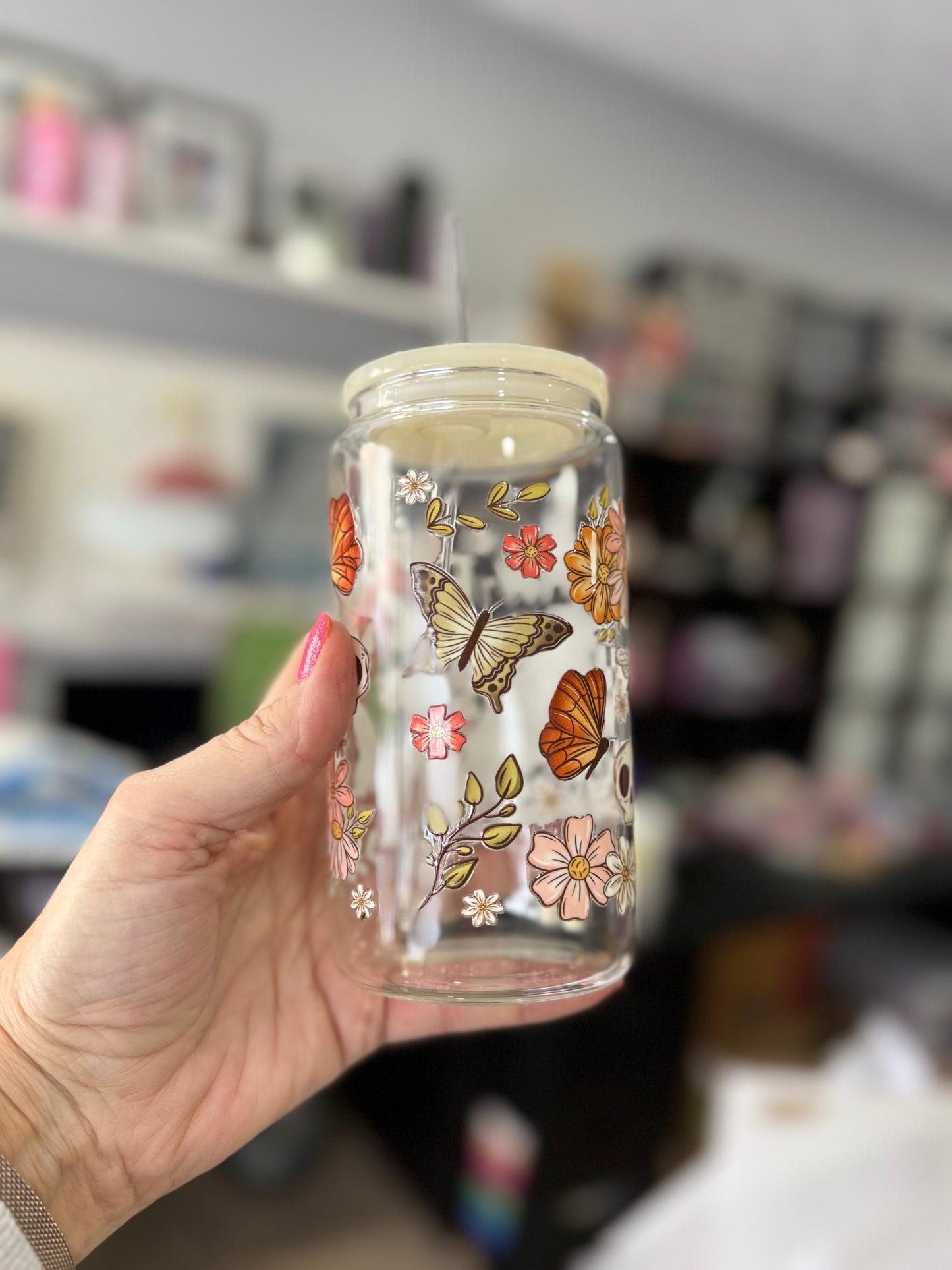 F-CAW-F 16oz glass cup with lid & straw