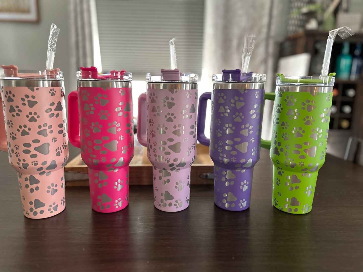 40oz Engraved Paw Print Tumblers - Willow Love Bug Designs