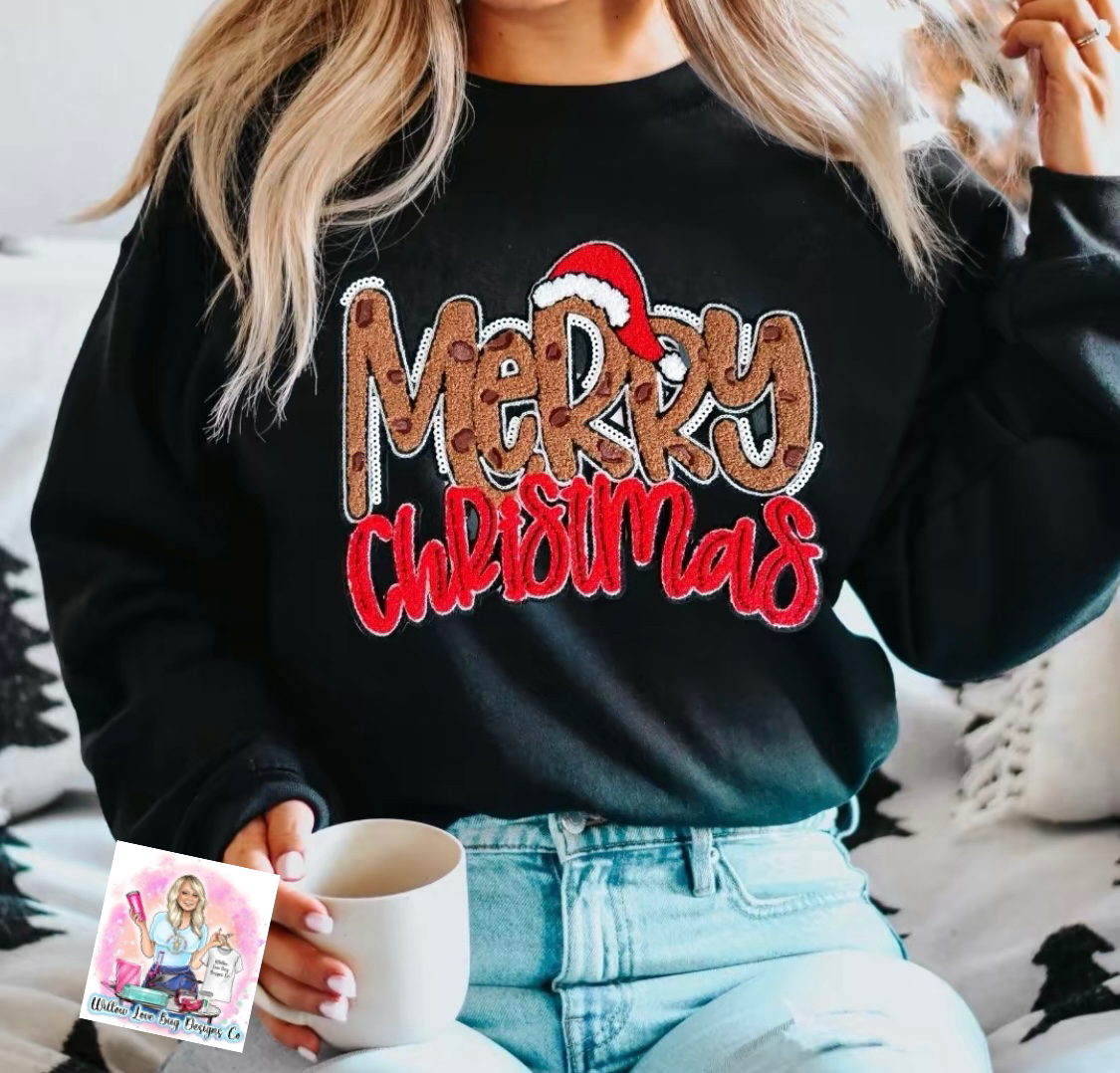 Merry Christmas Cheetah Patch Crewneck Sweatshirt