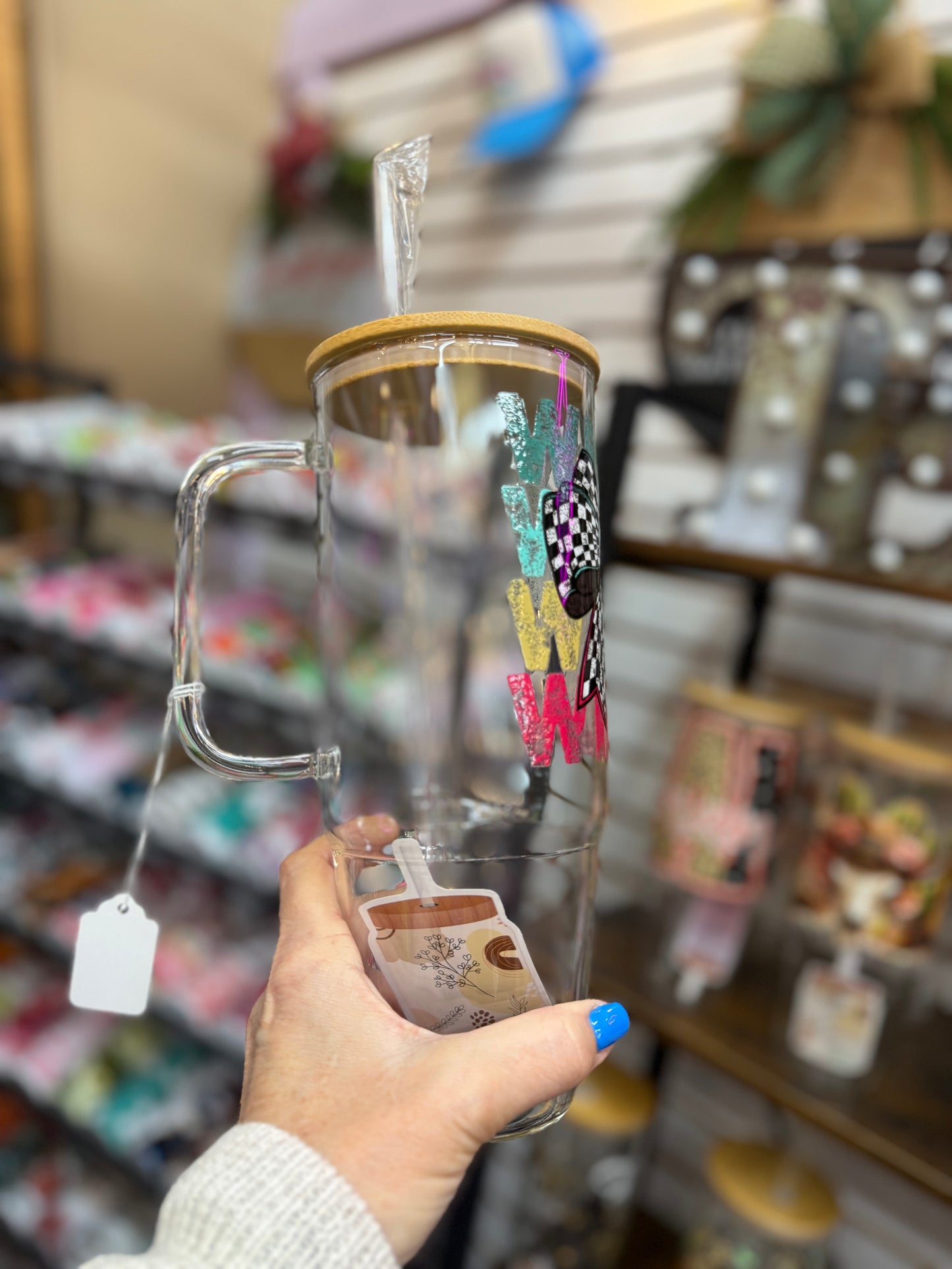 WIFEY Checkered Bow 40oz glass cup