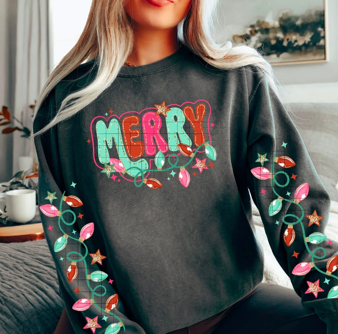 Festive MERRY Christmas with sleeve sweatshirt