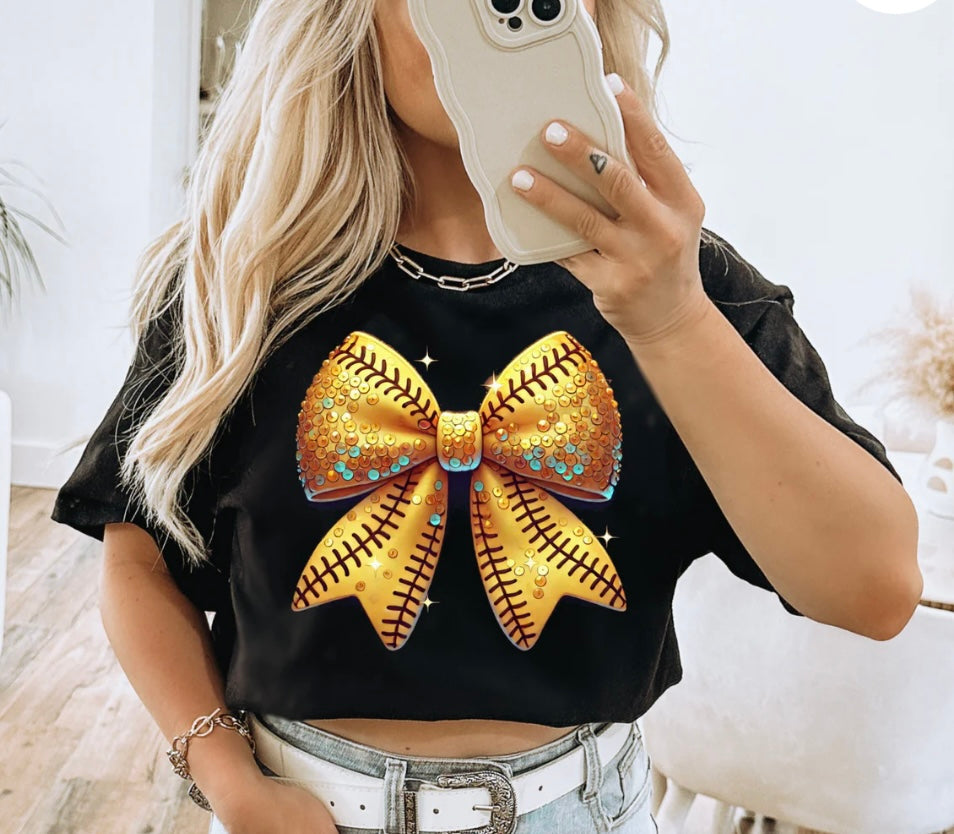Sequins Softball Bow Tee