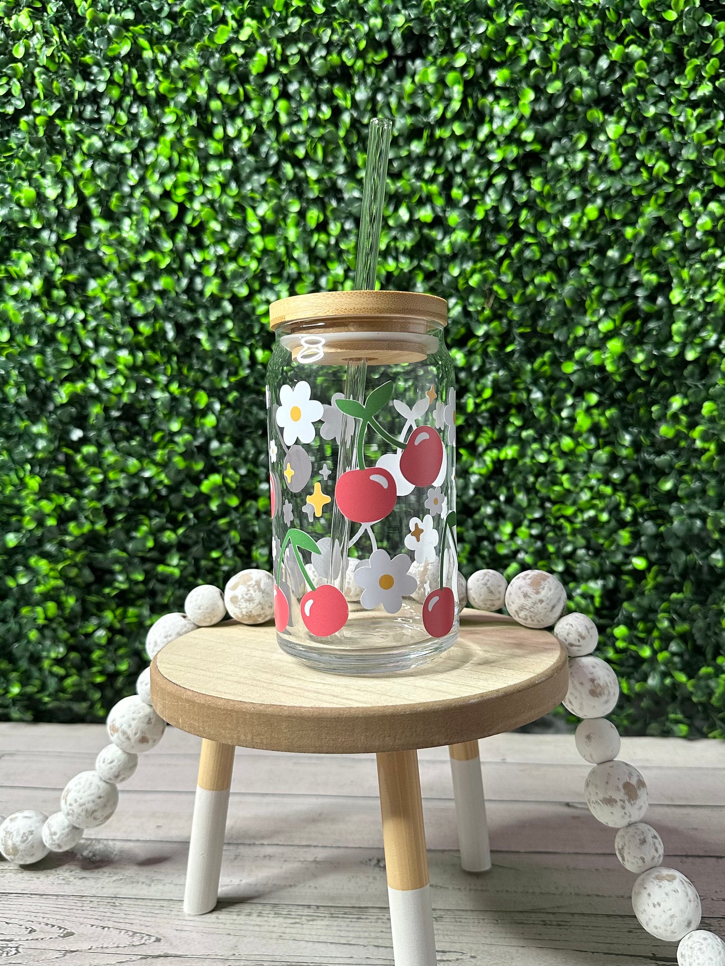 Cherry Floral Libby Glass Cup - Willow Love Bug Designs