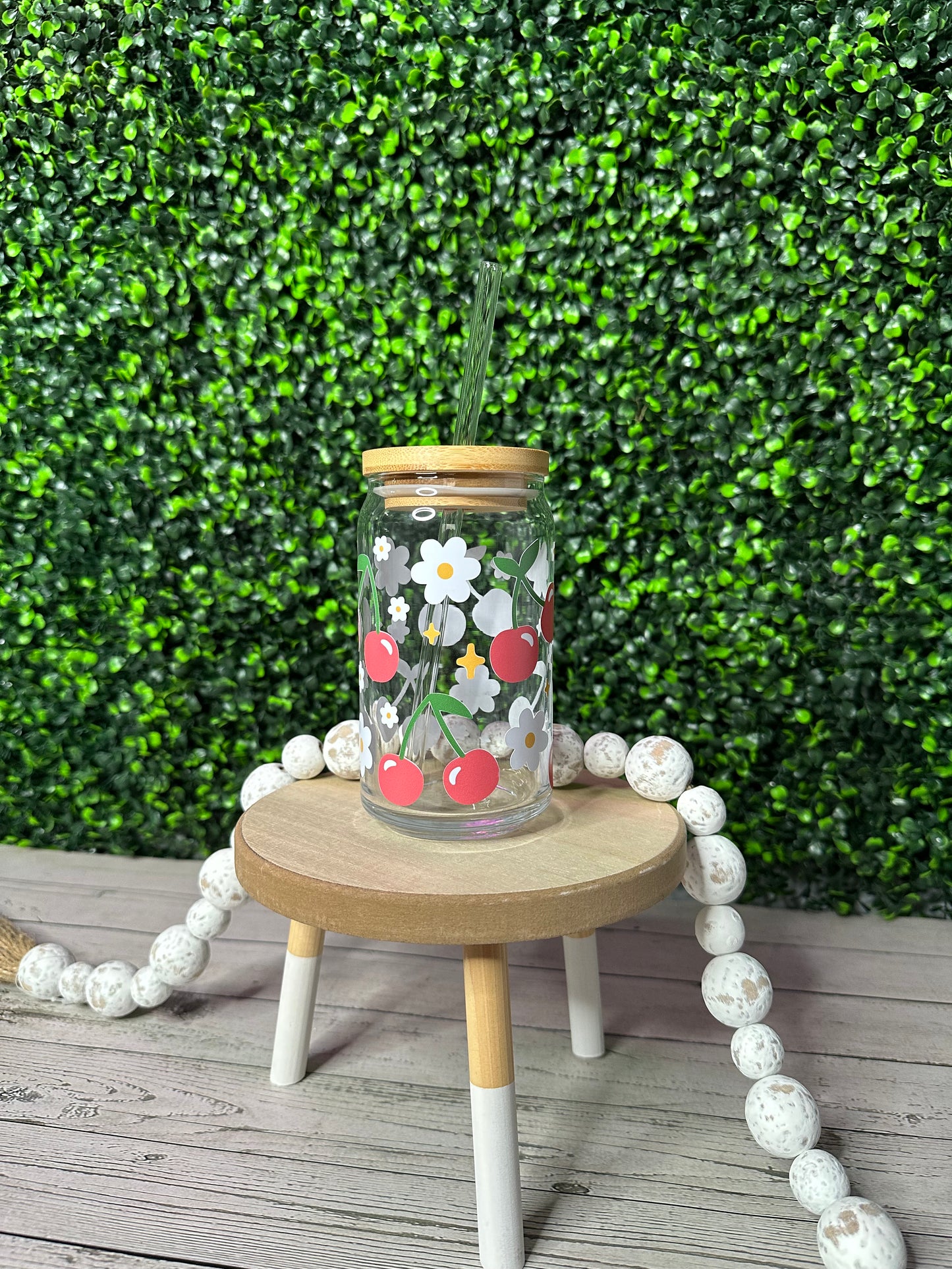 Cherry Floral Libby Glass Cup - Willow Love Bug Designs