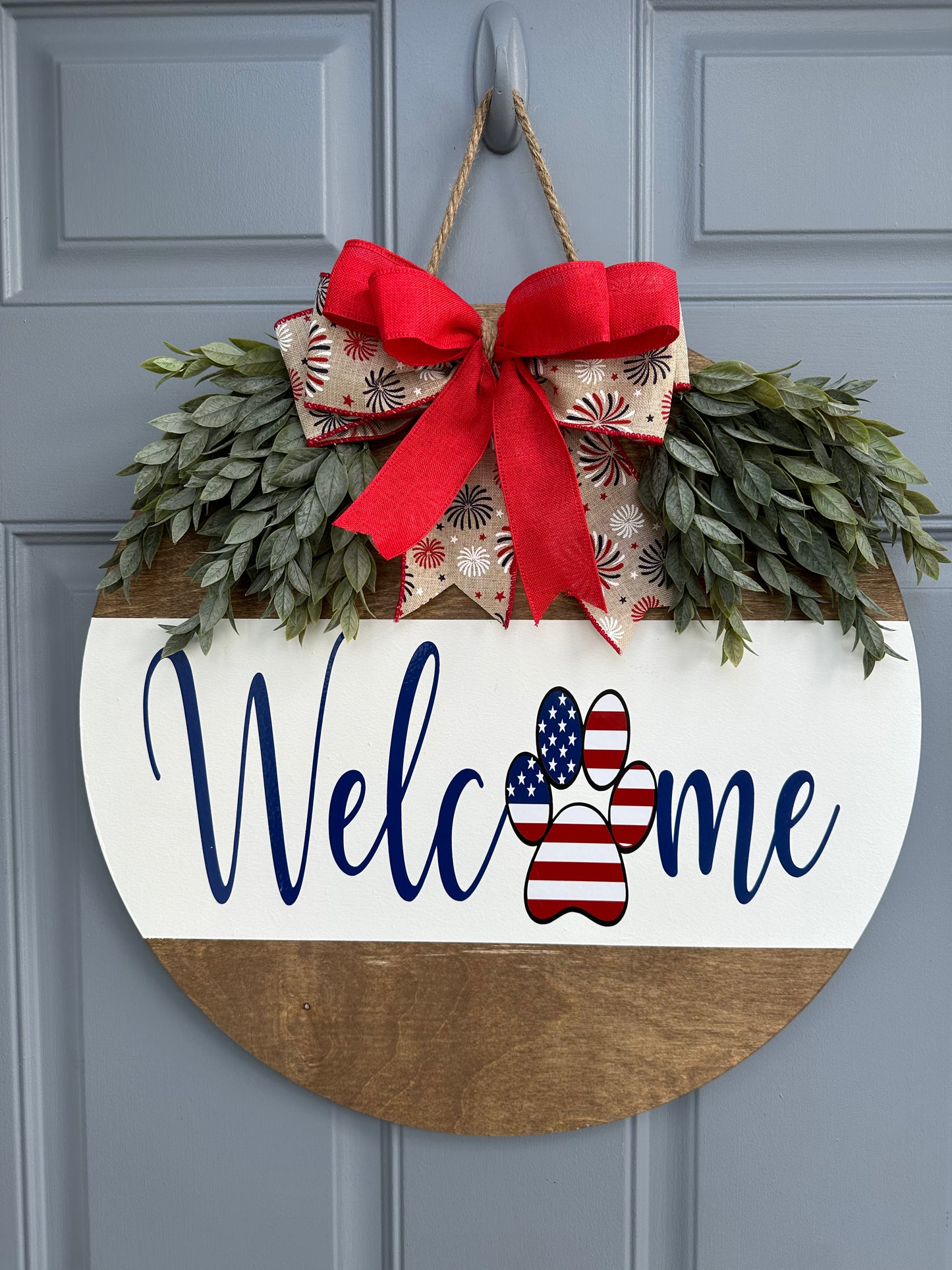 Welcome Door Sign USA Paw Print - Willow Love Bug Designs