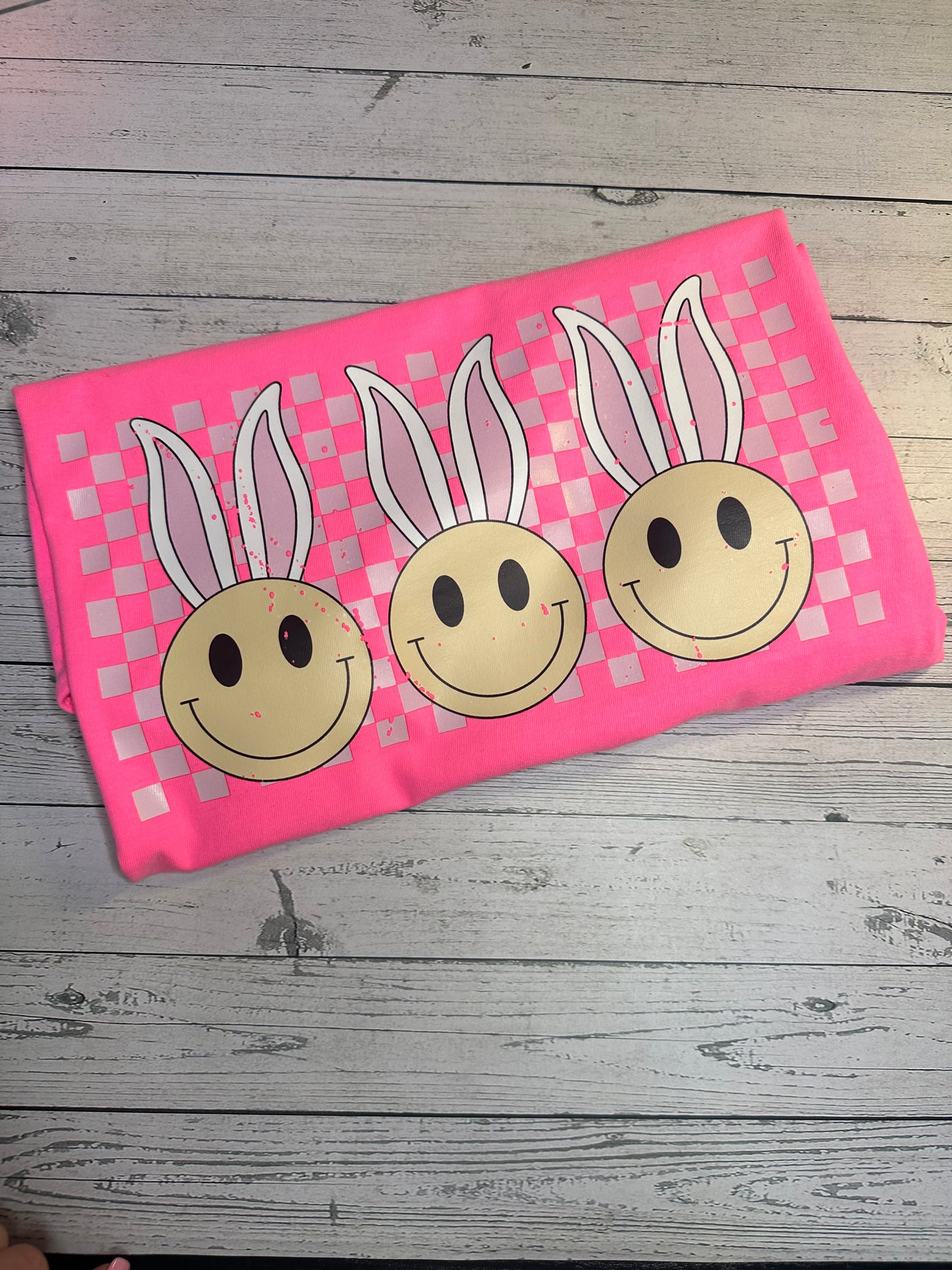Retro Easter Bunny Tee on a Hot Pink Comfort Colors