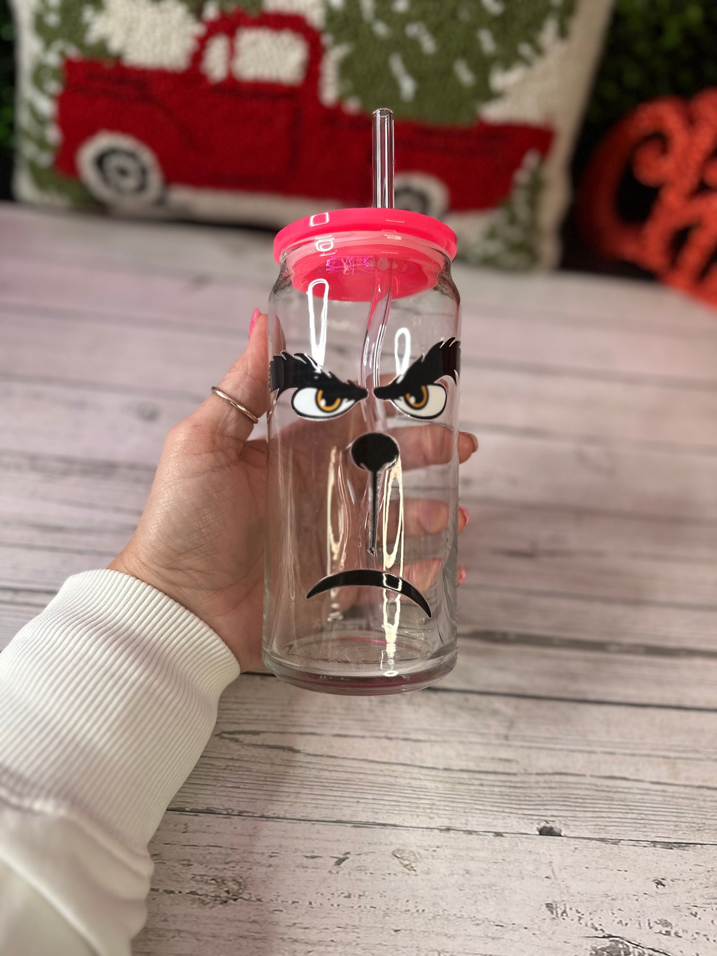 Mean Face Christmas Glass Cup