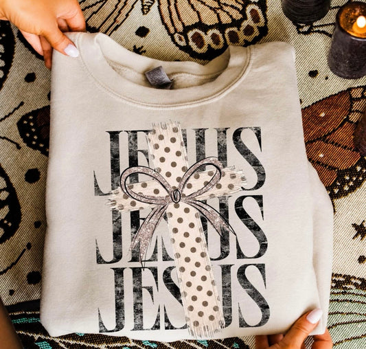 Jesus Christmas Bow Sweatshirt | Gildan Heavy Blend Christian Crewneck 🤍✝