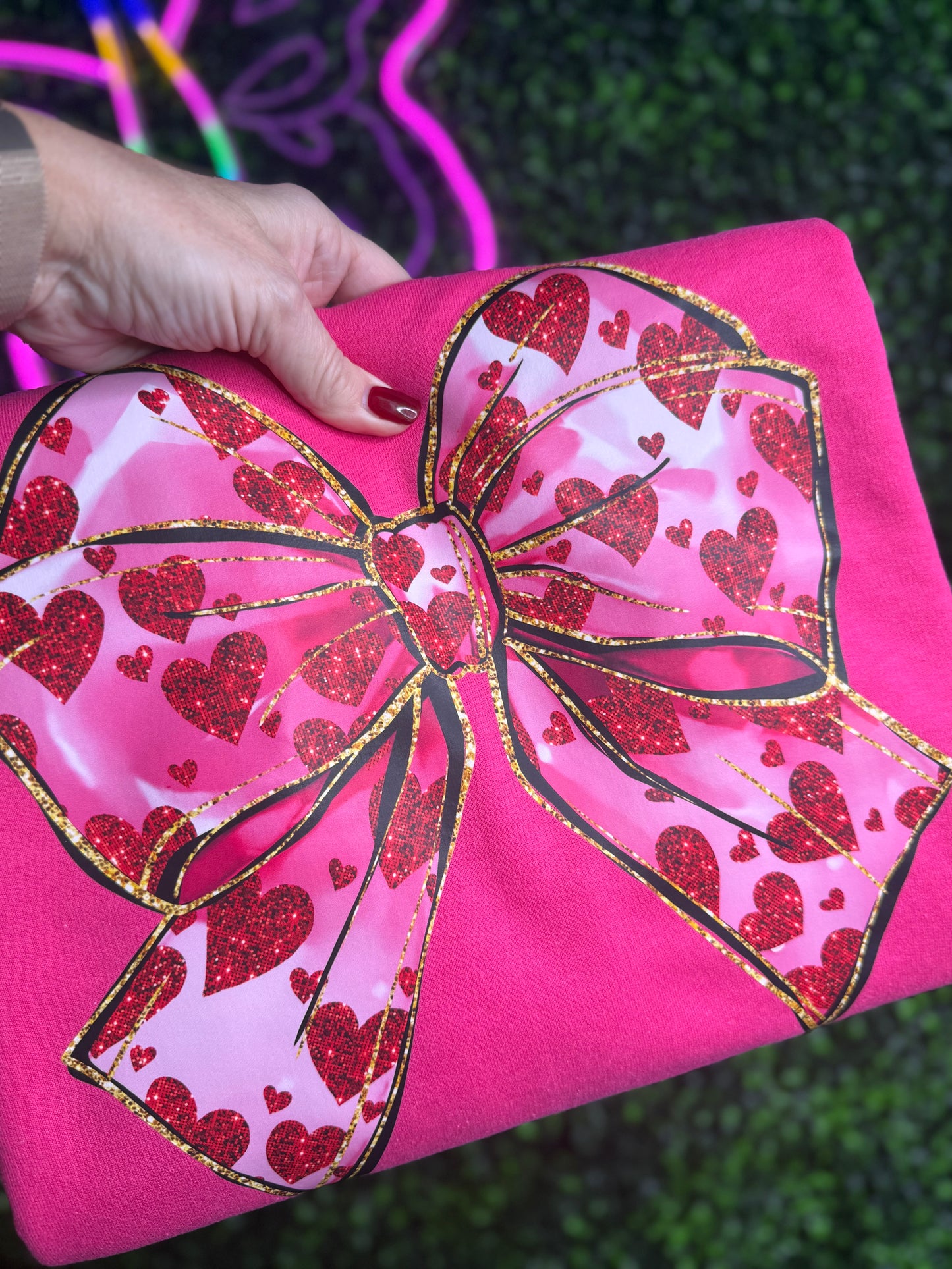 Valentines Croquet Heart Bow Crewneck Sweatshirt