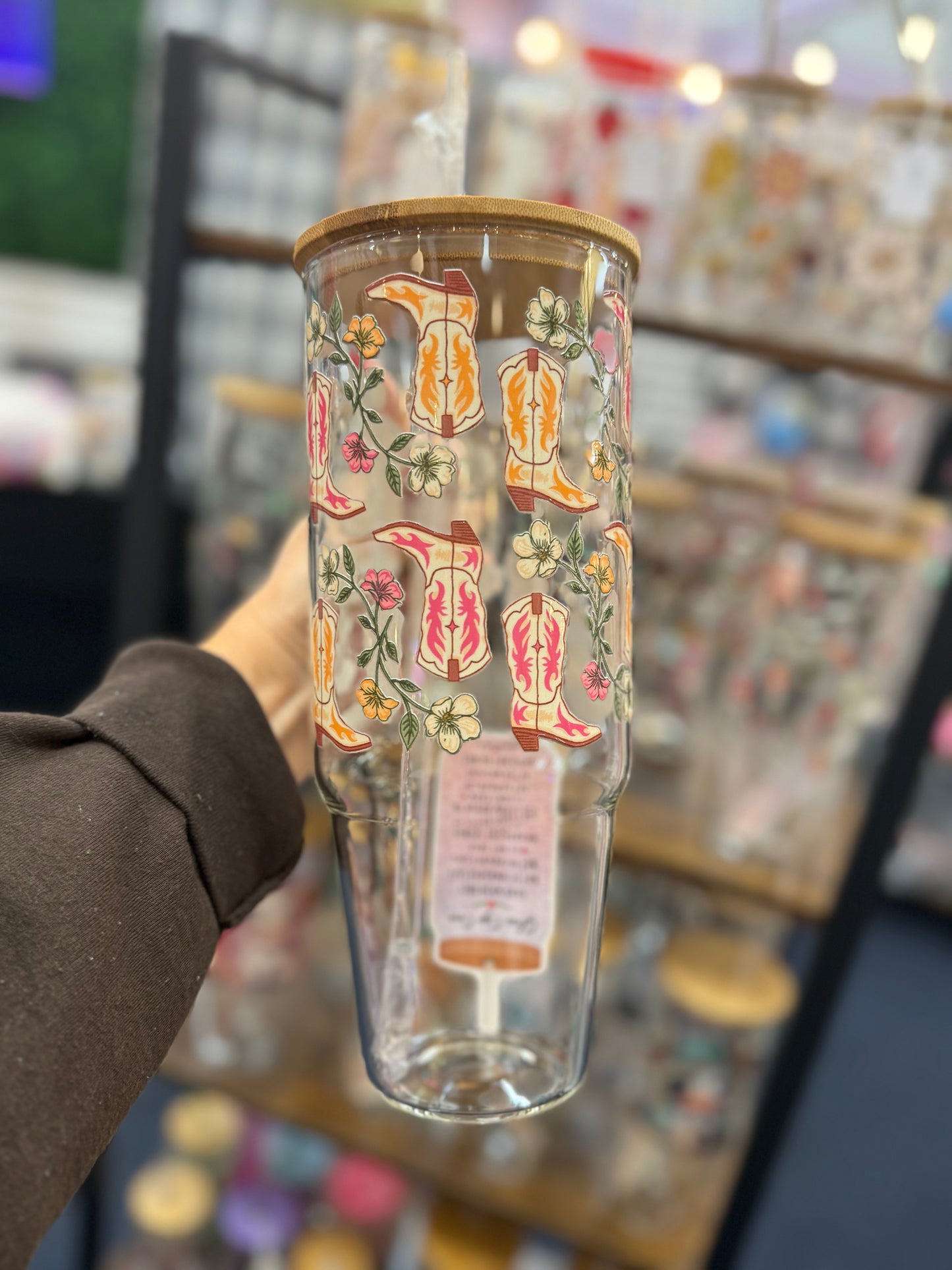 Western Cowgirl Boots 40oz glass tumbler with lid & straw