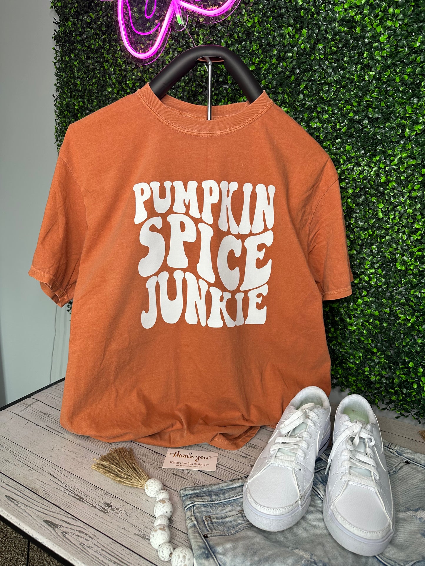 Pumpkin Spice Junkie T-Shirt - Willow Love Bug Designs 
