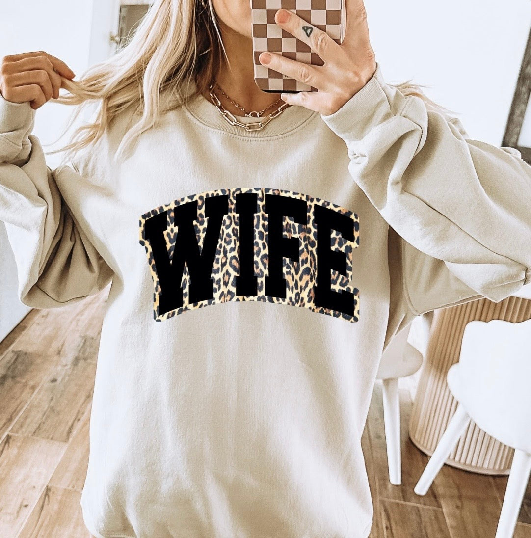 Wife Cheetah Gildan Tan Sweatshirt
