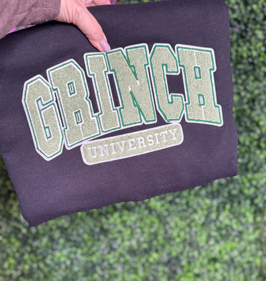 Grinch University Chenille Patch Sweatshirt (You pick color)
