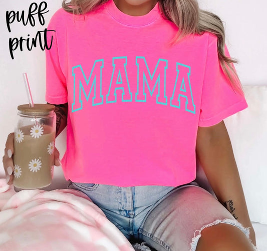 MAMA Puff Print neon pink