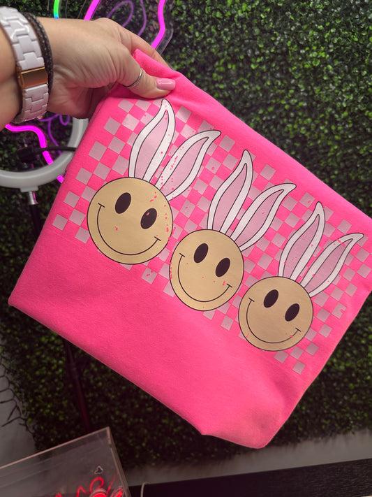 Retro Easter Bunny Tee on a Hot Pink Comfort Colors