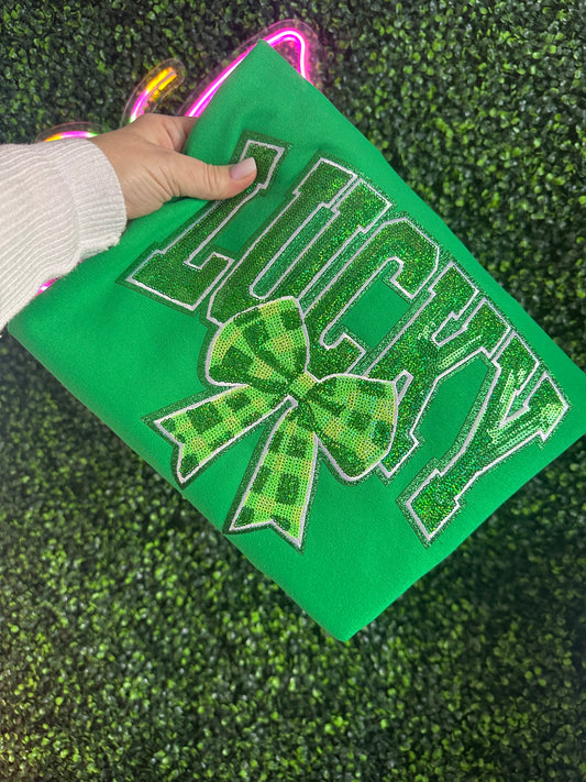 LUCKY Sequins Patch St.Patrick’s Day Sweatshirt