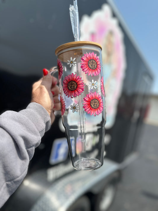 Pink Sunflower 40oz glass cup
