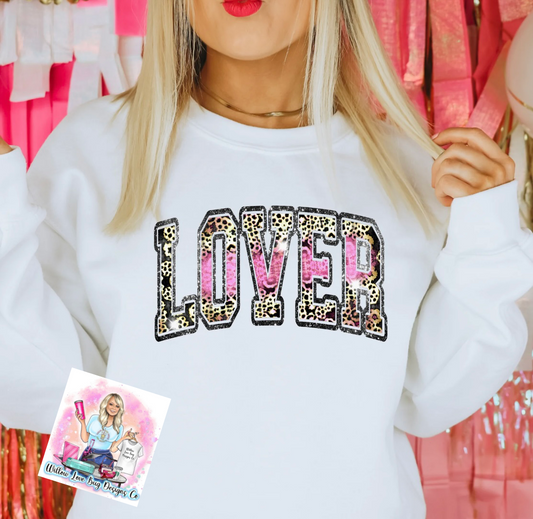 LOVER Faux Leopard Sequin Valentines Day Sweatshirt