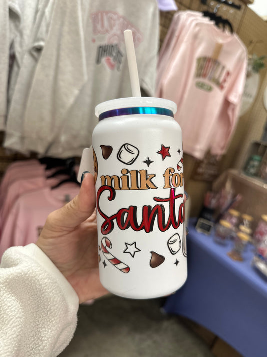 Milk For Santa 16oz stainless cup with lid & straw