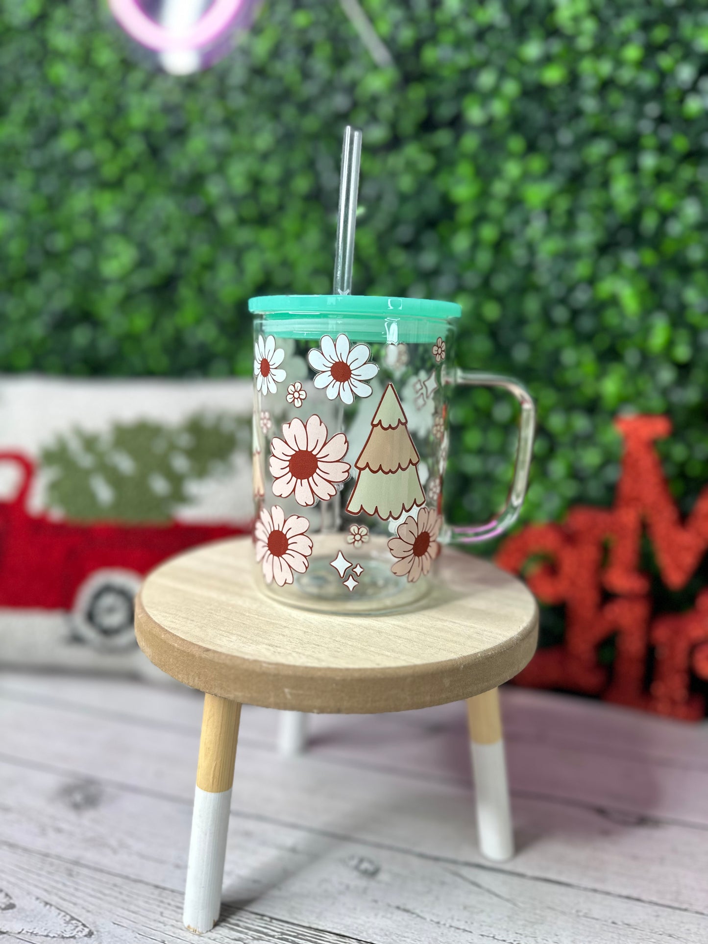Christmas Boho Glass Mug 17oz - Willow Love Bug Designs 