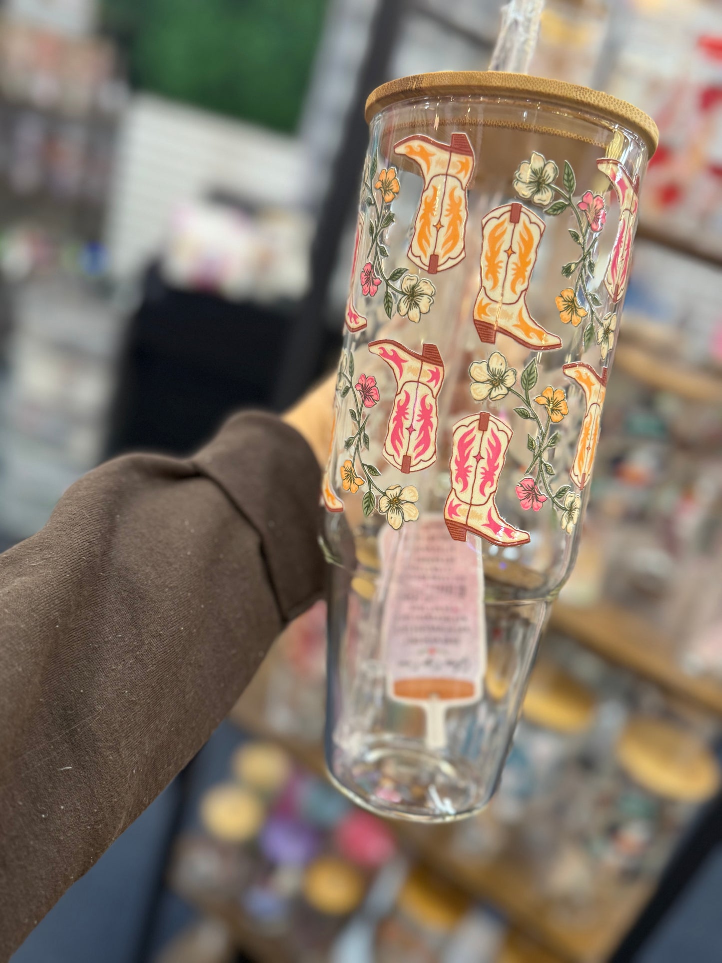Western Cowgirl Boots 40oz glass tumbler with lid & straw