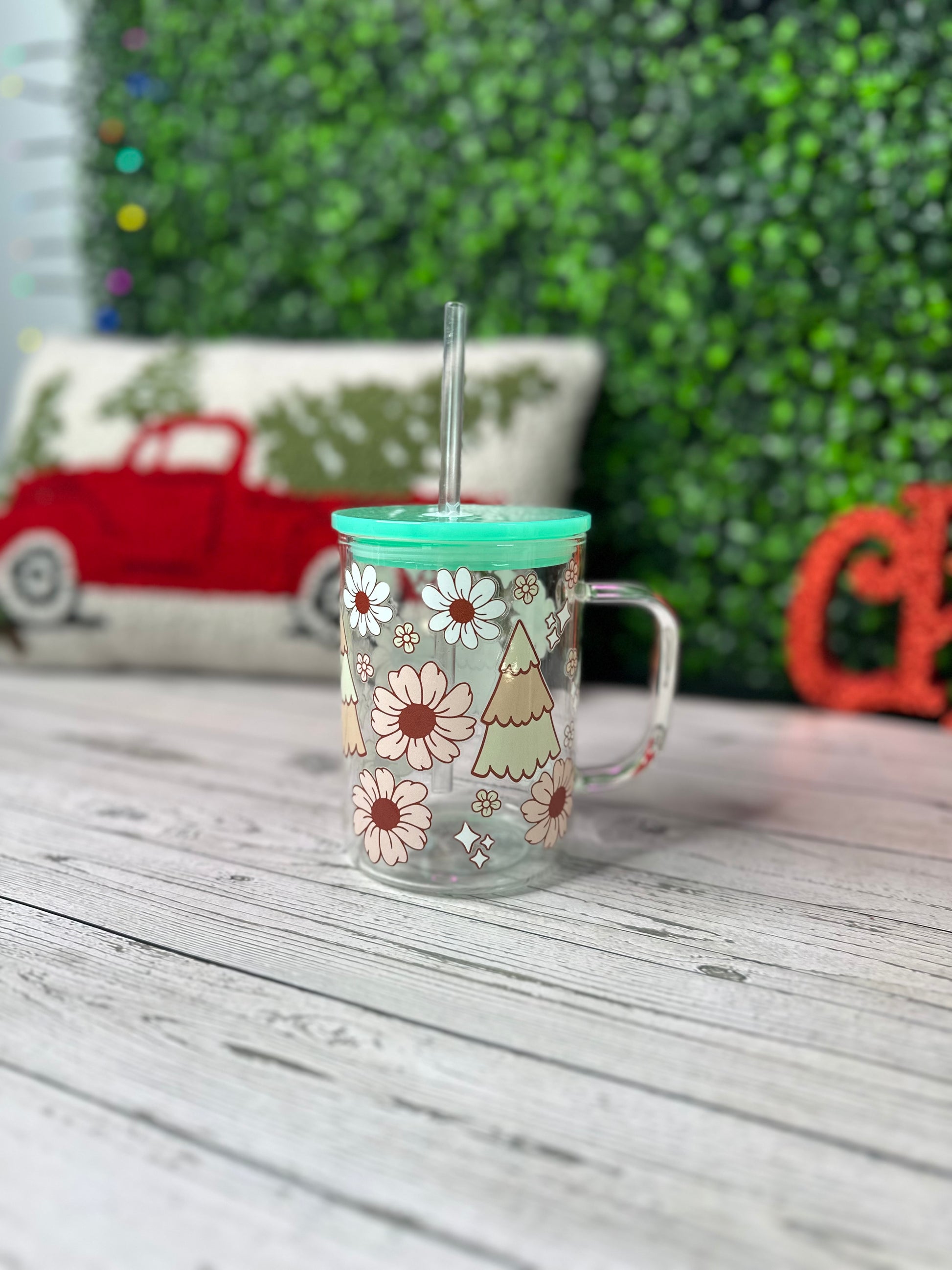 Christmas Boho Glass Mug 17oz - Willow Love Bug Designs 