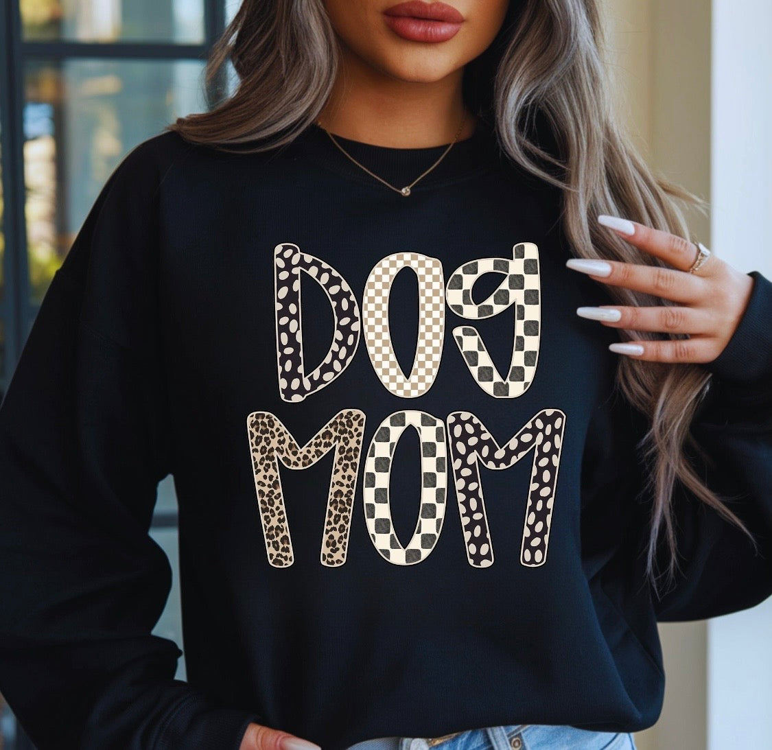 Dog Mom Pattern Crewneck Sweatshirt