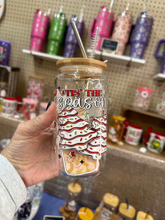 Tis The Season Christmas Cakes Glass Cup 16oz