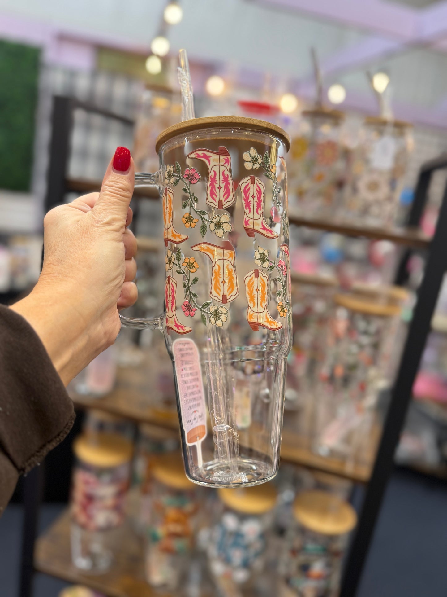 Western Cowgirl Boots 40oz glass tumbler with lid & straw