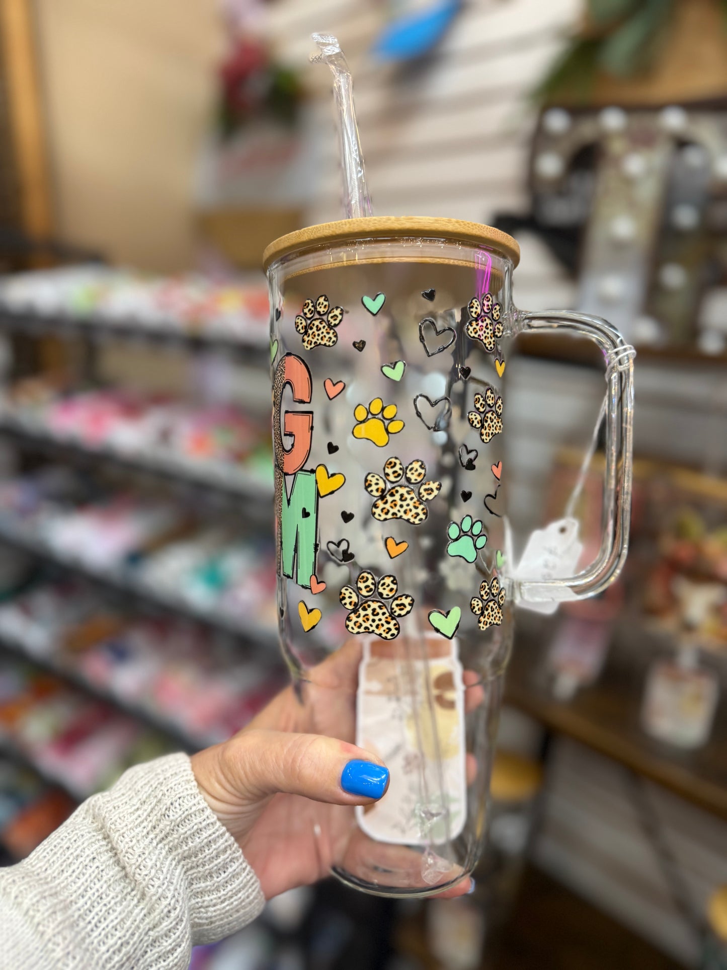 Dog Mom Paw Print 40 oz glass cup