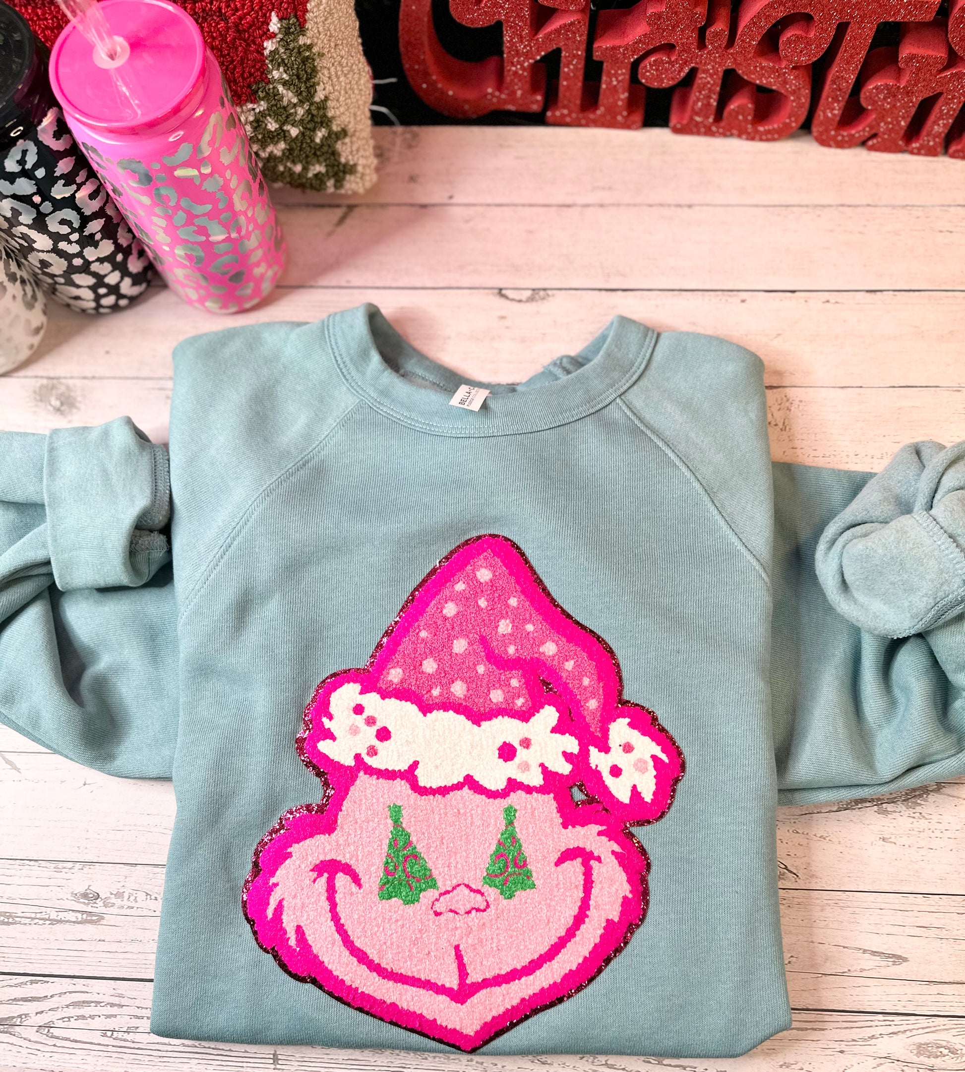 Chenille Patch Christmas Sweatshirt - Willow Love Bug Designs 