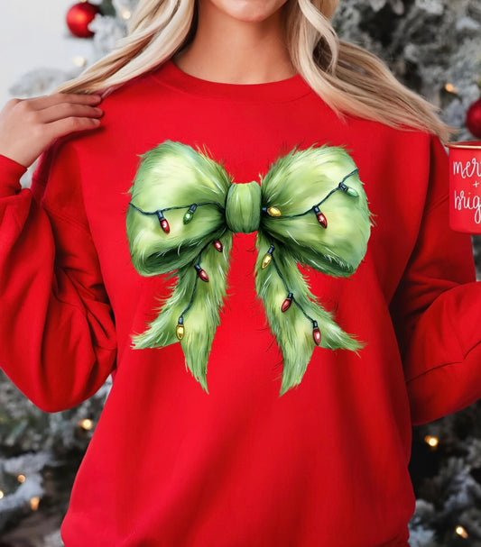 Green Man Christmas Bow Sweatshirt Crewneck