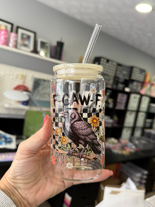 F-CAW-F 16oz glass cup with lid & straw