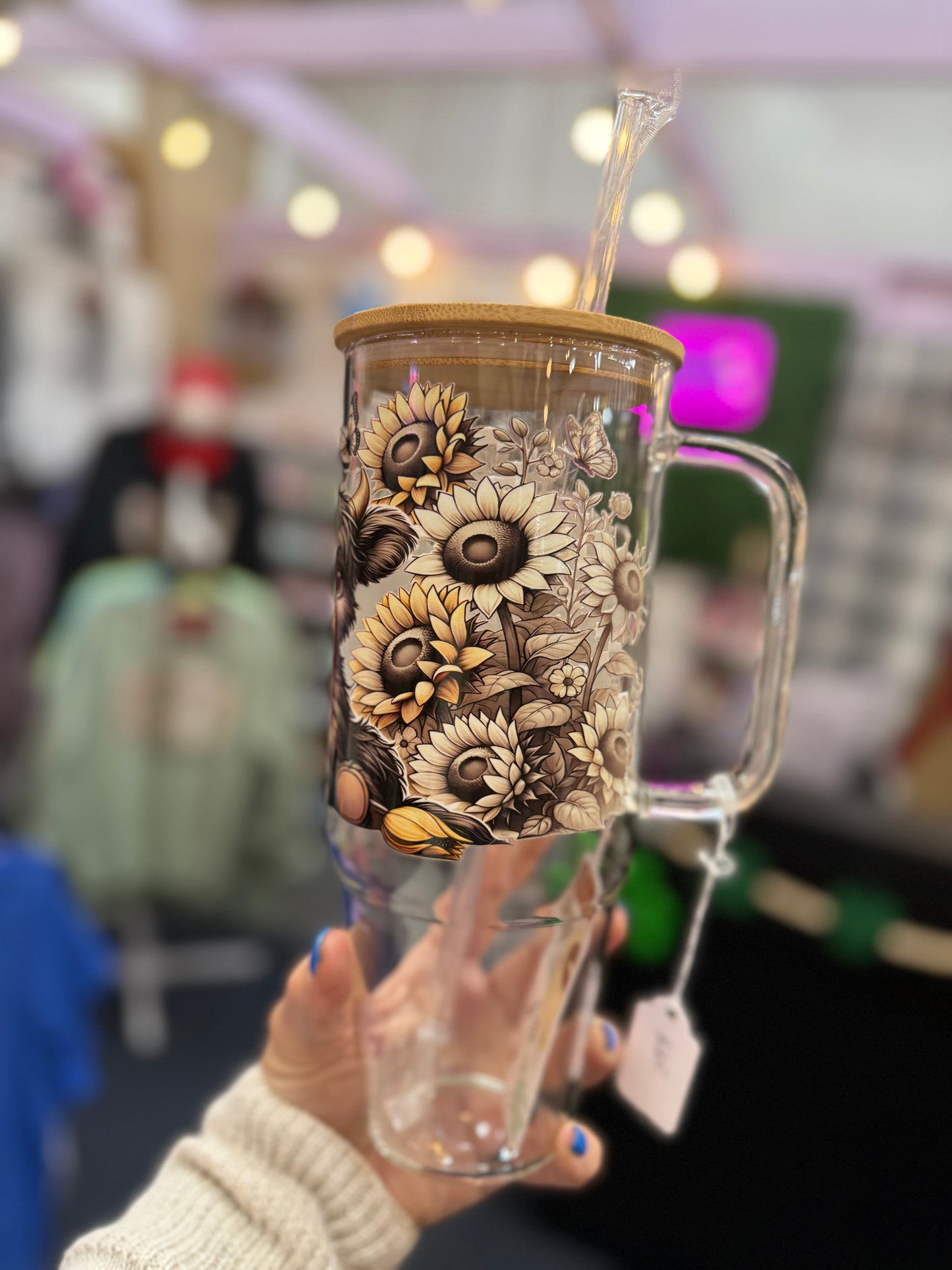 Sunflower Highland Cow 40oz glass cup