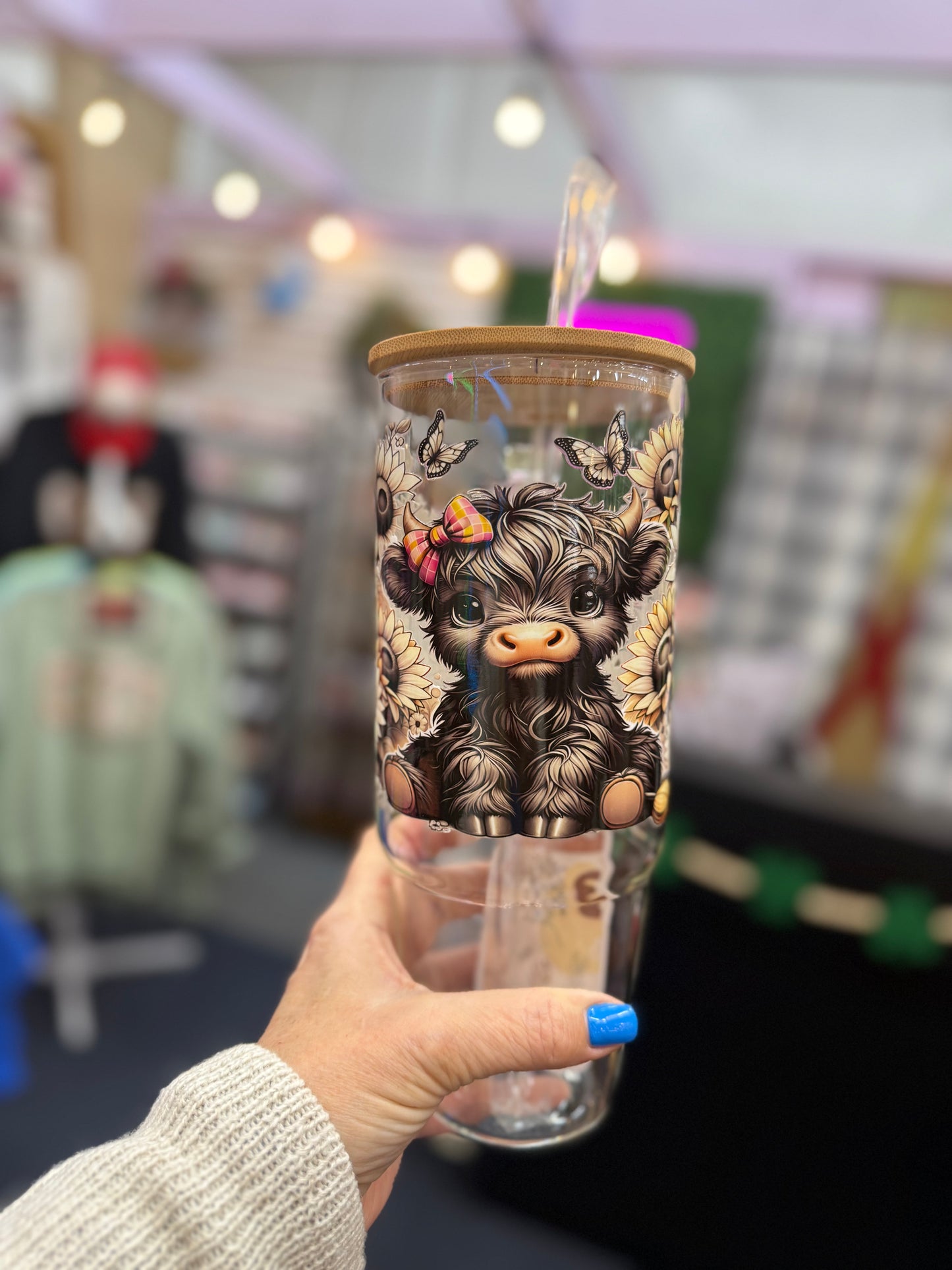 Sunflower Highland Cow 40oz glass cup