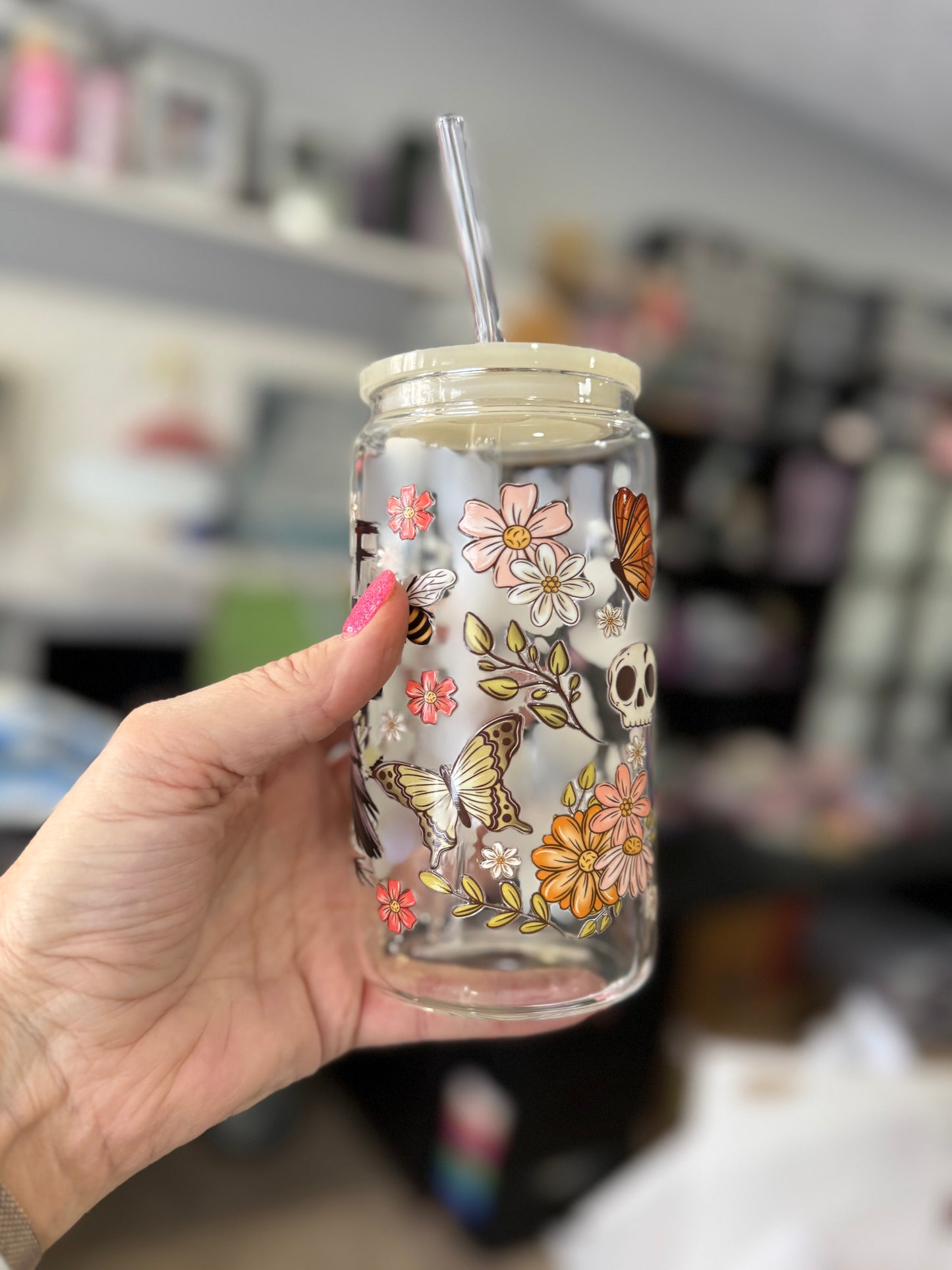 F-CAW-F 16oz glass cup with lid & straw